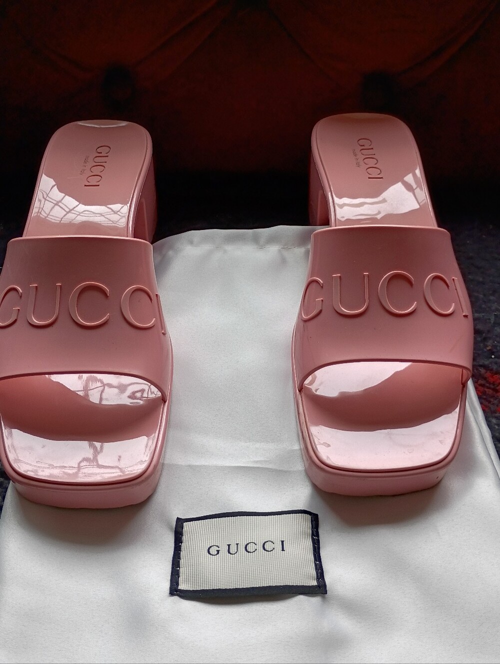 GUCCI Glossy Pink Logo Slide Mules 9 WOMEN'S